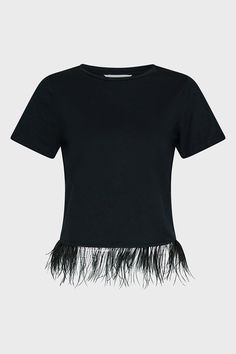 Feather your wardrobe with this delightful top.. Trimmed with faux feathers at the hem, this T-shirt is the ultimate in power plumage. Faux Feathers, Latest Tops, Quick Delivery, Feathers, How To Find Out, Buy Online, Shop Now, Wardrobe, T Shirt