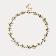 On a chain painted to look like a green stem, pieces of green leaves and clusters of white lilies of the valley are hanging regularly, refined and elegant. As the lily of the valley represents happiness and pure love, it is the ideal necklace to give to someone or to treat yourself as a gift with good wish. DETAILS Plating: 18K Gold Materials: 18K Gold on Brass,   Freshwater Pearl,  Enamel Measurements: Length: 13.58"(34.5cm) + Extender: 2.56"(6.5cm) Weight: 17.87g There will be a little differ Outfit Wishlist, Lilies Of The Valley, Lily Of The Valley Flowers, Cat Pendant Necklace, Mermaid Pendant, Fruit Jewelry, Horses Pendant, Pure Love, Popular Jewelry