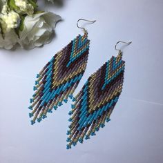 Black Heart Earrings, Extra Long Earrings, Blue Beaded Earrings, Beaded Jewelry Earrings, Beaded Fringe Earrings, Beaded Earrings Patterns, Handmade Gifts For Her, Tiny Earrings, Necklace Craft