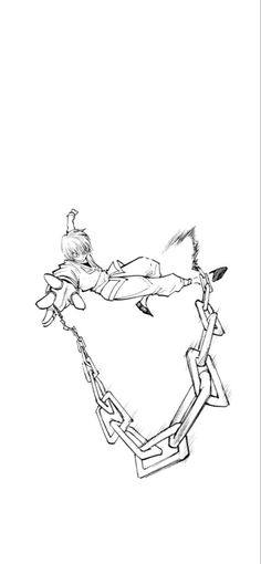 a black and white drawing of a person on a surfboard in the air with their arms out