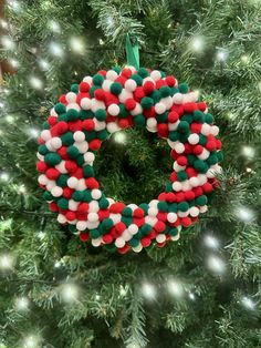 a christmas ornament hanging from the top of a tree