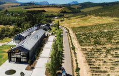 an aerial view of a farm and winery