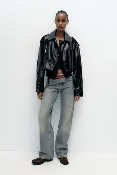 FAUX LEATHER CROP BIKER JACKET - Black | ZARA United States Cropped Biker Jacket, Vest Blazer, Skirt Co Ord, Shirt Blouses Tops, Collar Jacket, Fashion Wishlist, Zara Jackets, Zara United States, Lapel Collar