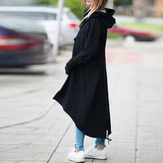 Women's Fashion Zipper Jacket Coat Sweater Hoodies Long Keep Warm Coat Long Jacket Windbreaker Large Size Large Size Womens Fashion, Long Hooded Coat, Asymmetrical Coat, Hooded Trench Coat, Plus Size Cardigans, Women Overcoat, Trench Coat Black, Casual Cardigans, Warm Coat