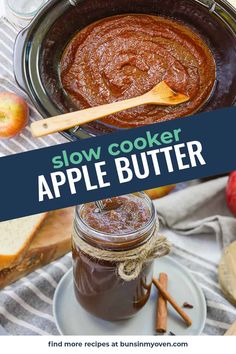 an apple butter recipe in a jar with the title above it