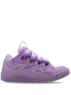 lilac purple calf leather panelled design logo stamp at side logo patch at the tongue oversize tongue pull-tab at the tongue perforated toebox round toe front lace-up fastening branded insole speckled sole Fye Shoes, Lanvin Curb Sneakers, Sneakerhead Room, Sneakers Purple, Sneaker Outfits Women, Lanvin Men