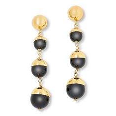 Bellezza Bronze Black Chalcedony Beaded Drop Earrings Dynamic vintage jewelry inspires this earring's metal-meets-stone design. You'll love that a classic color combo and a tapered drop make the piece fab for giving outfits a tasteful dash of drama.       Each approx. 2-9/16"L x 1/2"W     Stamped .925  sterling silver(posts only), bronze; goldtone; polished finish      Pierced with sterling silver posts     Each bead is black chalcedony, half of which is covered with bronze overlay     Hand-asse Formal Beaded Drop Earrings, Elegant Clip-on Earrings With Round Beads, Elegant Dangle Jewelry With Polished Beads, Elegant Dangle Earrings With Polished Beads, Elegant Round Earrings With Dangling Beads, Elegant Nickel-free Chandelier Earrings With Round Beads, Elegant Chandelier Earrings With Round Beads, Elegant Polished Beads Earrings For Party, Elegant Gold Earrings With Polished Beads