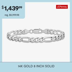 Features: Quick ShipCircumference: 8 InchJewelry Closure: Lobster ClaspLink Construction: SolidMetal Color: WhiteChain Length: 8 InchChain Width: 7 MillimetersChain Construction: FigaroCare: Wipe CleanBracelet Type: Chain BraceletsMetal: 14k GoldCountry of Origin: Imported White Gold Bracelets With Figaro Chain For Gift, Silver Figaro Chain Fine Jewelry, Silver Fine Jewelry With Figaro Chain, Formal White Gold Bracelets With Figaro Chain, Formal White Gold Bracelet With Figaro Chain, Fine Jewelry White Gold Figaro Chain, Formal White Gold Figaro Chain Jewelry, Anniversary White Gold Figaro Chain Jewelry, Bracelets Chain