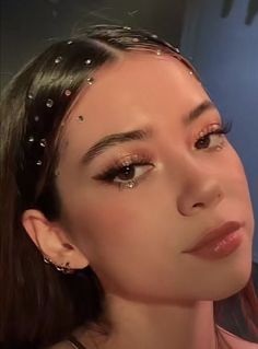 Pearly Hairstyle, Euphoria Prom Theme Outfits, Prom Hairstyle Straight Hair, Glitter Night Outfit, Homecoming Makeup With Rhinestones, Olivia Rodrigo Concert Hair Ideas, Pink Bday Makeup, Outfit Ideas For 21st Birthday, Eras Tour Makeup Ideas Folklore