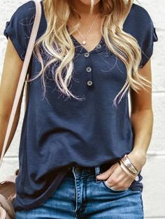 Short Sleeve Tops, Casual Summer Outfit, Flowy Tops, Online Tops, Casual Summer Outfits, Casual T Shirts, V Neck T Shirt, Types Of Sleeves, Tunic Tops