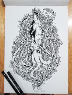 a drawing of an octopus on white paper