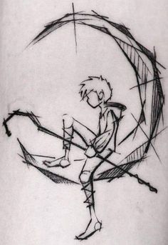 a drawing of a man holding an umbrella on his arm with arrows coming out of it