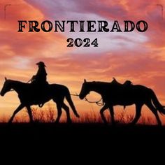 two people riding horses with the words fronterado in spanish and english above them