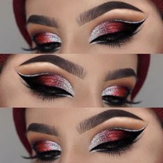 Red Black And Silver Makeup, Weirdo Palette Looks, Lisa Makeup, Makeup Ideas Aesthetic, Makeup Aesthetic Ideas, Makeup Products Aesthetic, Makeup Bag Aesthetic