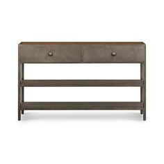 an industrial style console table with two drawers