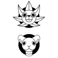 two black and white images of animals, one with an animal's head in the middle