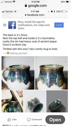 an instagram page with pictures and captions on the bottom right hand side, below is a photo of a ceramic vase