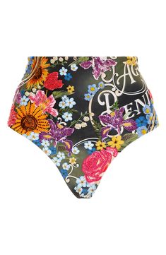 Hand embroidery keeps you looking chic as you lounge by the water in these high-waisted bikini bottoms with moderate back coverage. Moderate back coverage Lined 80% polyester, 20% elastane Hand wash, dry flat Imported Printed Beachwear Bottoms For Swimming, Printed Bottoms For Swimming Beachwear, Printed Fitted Bottoms For Poolside, Printed Fitted Beachwear Bottoms, Fitted Printed Bottoms For Beachwear, Contemporary Accessories, Satchel Tote Bag, Designer Clothes For Men, Toddler Girl Outfits