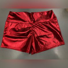 Unbranded Red Metallic Shorts New Without Tags Size Medium Red Stretch High Waist Shorts, Red High Waist Stretch Shorts, Red Party Bottoms In Short Length, Red Party Bottoms Of Short Length, Red Short Length Bottoms For Night Out, Red Short Length Bottoms For Party, Red Stretch Short Bottoms, Red High-waisted Shorts For Party, Trendy Red Shorts For Night Out