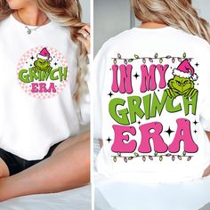 the grinch era shirt is being worn by a woman in shorts and a t - shirt