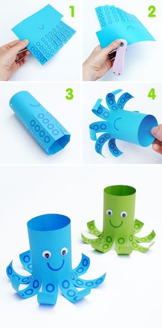 the instructions to make an octopus toilet paper roll craft for kids are shown in this screenshot