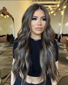 Dark Brown Mixed With Light Brown Hair, Dark Brown With Blonde Highlights Ombre, Caramel Ash Highlights, Darker Hair Balayage, Full Highlight On Black Hair, Jess Vestal Hair, Summer Hair For Black Hair, Teddy Bear Brown Highlights, Highlights On Tan Skin