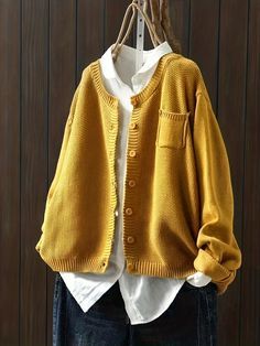 Mode Kimono, Winter Chic, Yellow Sweater, Loose Sweater, Knitwear Tops, Knitwear Women, White Shirt, Half Sleeves, Long Sleeve Sweater