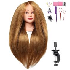 Amazon.com : SILKY 26"-28" Long Hair Mannequin Head with 60% Real Hair, Hairdresser Practice Training Head Cosmetology Manikin Doll Head with 9 Tools and Clamp - #27 Golden, Makeup On : Beauty & Personal Care