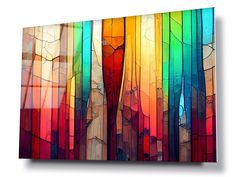 an abstract painting with multicolored lines on the outside and inside of it's frame