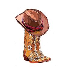 a drawing of a cowboy hat and boots