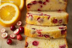 slices of cranberry orange bread on a cutting board