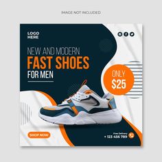 an advertisement for new and modern fast shoes for men with a pair of sneakers on it