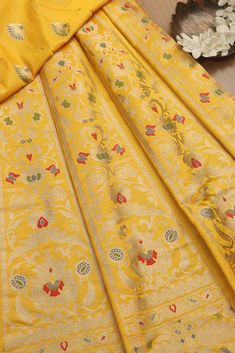 Yellow Banarasi Silk Unstitched Meenakari Lehenga Set Shop Now, Wardrobe