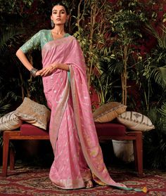 Pink Pure Viscose Dola Silk With Zari Weaving Designer Pallu, Heavy Tussles With Designer Blouse for Festive Wedding Wear Saree - Etsy Wedding Wear Saree, Weaving Designs, Party Kleidung, Art Silk Sarees, Wear Saree, Silk Wedding, Work Sarees, Silk Sarees Online, Pink Saree