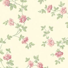 a wallpaper with pink flowers and green leaves