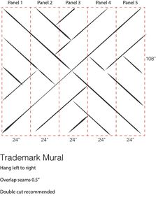 the pattern for trade mark mural is shown in black and white, with red stitching