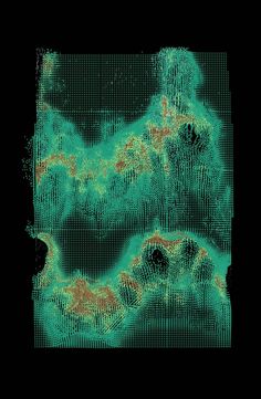 an image of some green and orange shapes in the shape of mountains on black background