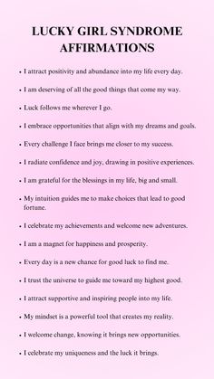 #lucky #luckygirl #affirmations #motivation Lucky Girl Affirmations, Lucky Girl Syndrome Affirmation, Sp Affirmations, Baddie Advice, 2024 Manifestations, Study Method, Lucky Girl Syndrome, Manifestation Tips, Creating A Bullet Journal