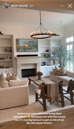 a living room filled with furniture and a fire place in the middle of a room