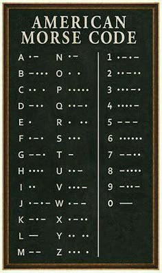 an american morse code on a blackboard with white writing and brown trimmings