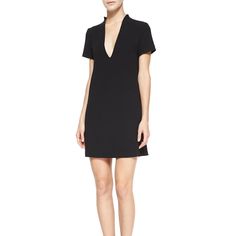 Alice + Olivia Seamed V-Neck Boxy Dress, Black Alice + Olivia Dress In Crepe. Approx. Measurements: 34"L Shoulder To Hem, 36"L Center Back To Hem. Deep V Neckline. Short Sleeves. Slim Shift Silhouette. Exposed Back Zip. Viscose/Nylon/Polyester; Polyester/Spandex Lining. Dry Clean. Imported. Modern V-neck Mini Dress For Spring, Chic Black V-neck Dress With Notched Neckline, Modern V-neck Dresses For Daywear, Black V-neck Mini Dress For Daywear, Modern V-neck Mini Dress For Summer, Fitted Black V-neck Dress For Daywear, Chic Daywear Dress With Split Neck, Chic Split Neck Daywear Dress, Modern V-neck Dress For Night Out