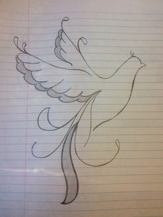 a drawing of a bird on lined paper