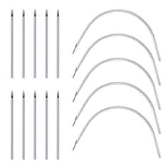 an assortment of needles are shown in this image, including one with the tip pointing upward