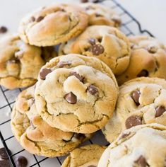 chocolate chip cookies cooling on a wire rack