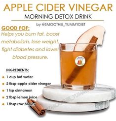 an apple cider vinegar drink with cinnamon in it and instructions on how to use it