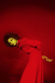 a woman in a red dress is posing for a photo