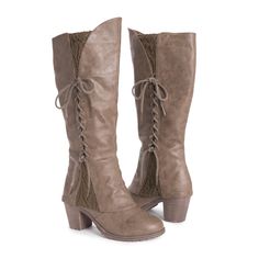 Make every step count in LUKEES by MUK LUKS® Women's Lacy Leo Boots. This water-resistant tall boot has a stacked block heel and decorative side lace up detail that reveals a peek-a-boo knit giving your outfit a sassy flair.Wipe with a damp cloth to clean, no bleach, lay flat to dry. Imported.- Durable TPR Sole- 100% Polyester Faux Fur Insole- 100% Polyurethane Upper- 100% Polyester Faux Fur Lining- 2.5 Inch Heel-Memory Foam Insole- Multiple color options available- Women’s Whole Sizes 6-11 Muk Luks Boots, Faux Fur Boots, Wedge Ankle Boots, Tall Boot, Slipper Socks, Fur Boots, Peek A Boo, Multiple Color, Tall Boots