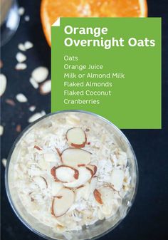 an orange overnight oats recipe in a glass bowl