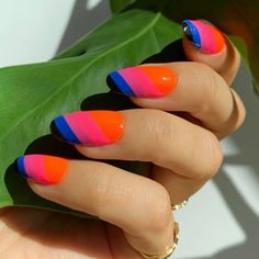 Nail Design Glitter, Pedi Ideas, French Tip Nail Designs, Colorful Nail, Fall Things, Her Nails, Short Acrylic, Striped Nails, Pink Nail