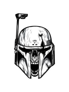 a drawing of a helmet with a skull on it